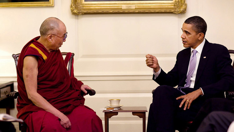 His Holiness the Dalai Lama with US President Barack Obama at the White House in Washington, DC on February 18, 2010. (Official White House Photo)