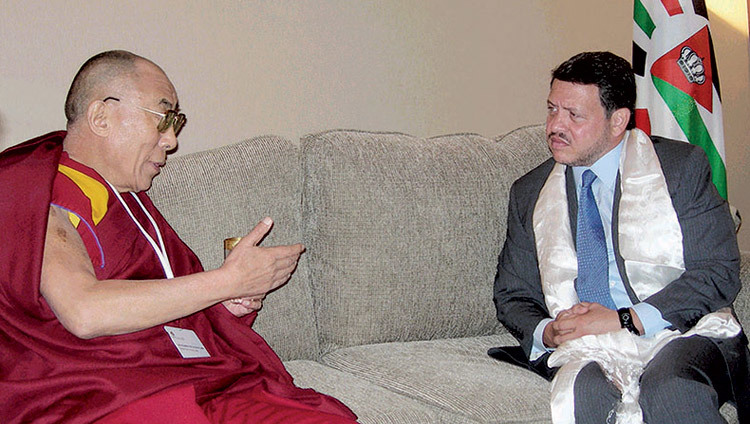 His Holiness the Dalai Lama meeting with King Abdullah II of Jordan in Petra, Jordan on June 21, 2006.