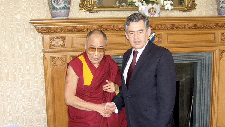 His Holiness the Dalai Lama with UK Prime Minister Gordon Brown in London, UK, on May 23, 2008.