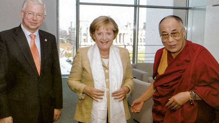 His Holiness the Dalai Lama with Chancellor of Germany Angela Merkel in Berlin, Germany on September 23, 2007.